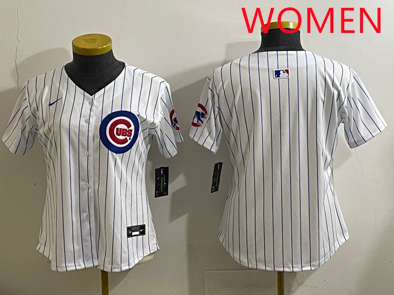 Women 2025 Chicago Cubs Blank White Stripe Game Nike MLB Jersey style 1->women mlb jersey->Women Jersey